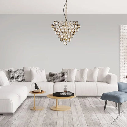 Aged Brass and Textured Glass Large Chandelier