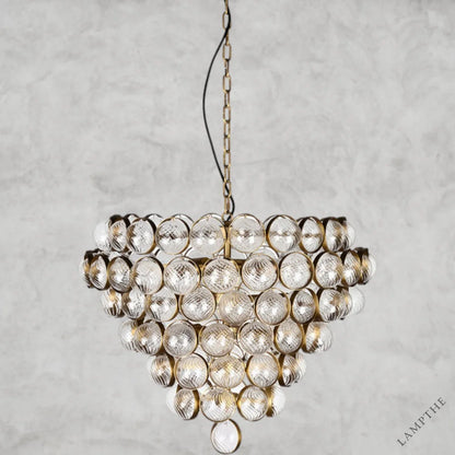 Aged Brass and Textured Glass Large Chandelier