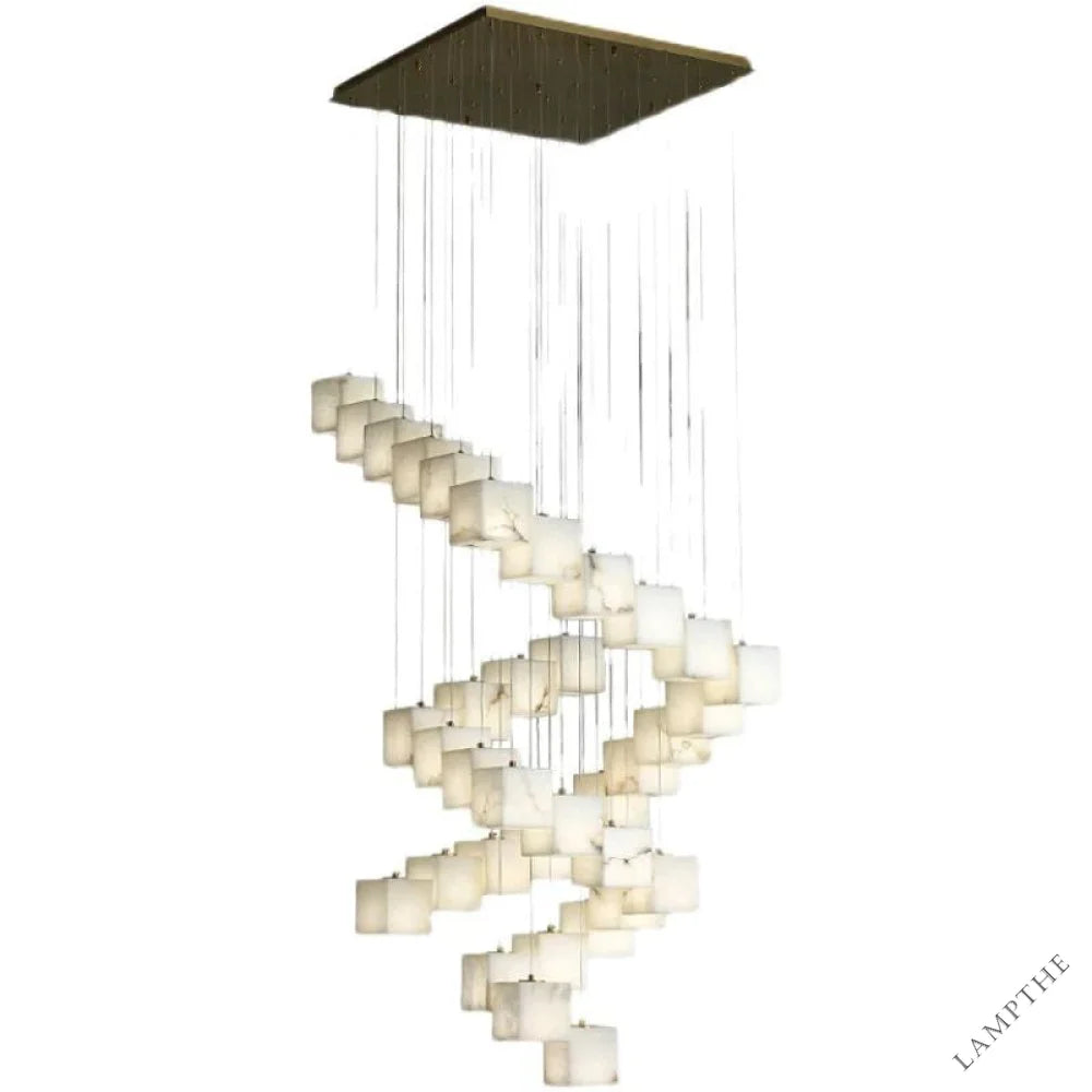 Alabaster Cube Foyer Staircase Long Chandelier