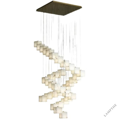 Alabaster Cube Foyer Staircase Long Chandelier