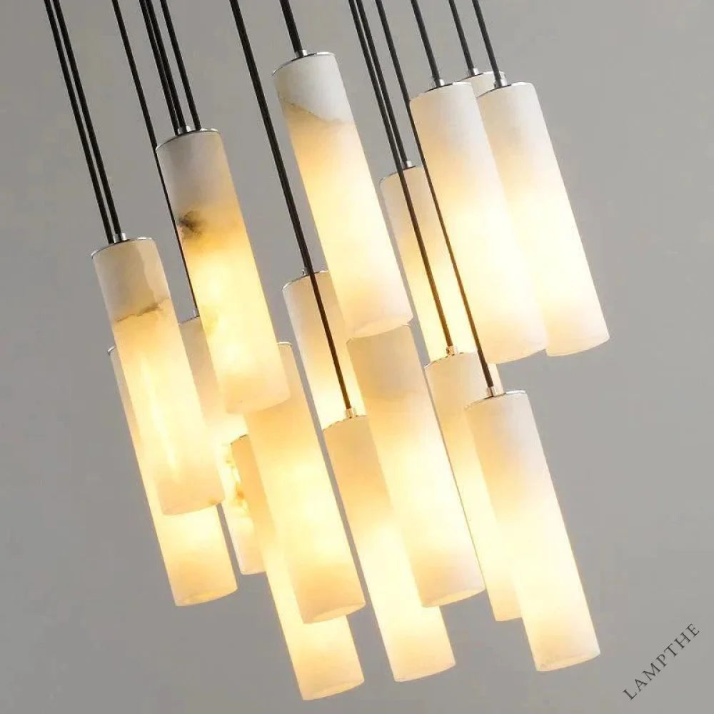 Alabaster Cylindrical Round Chandelier