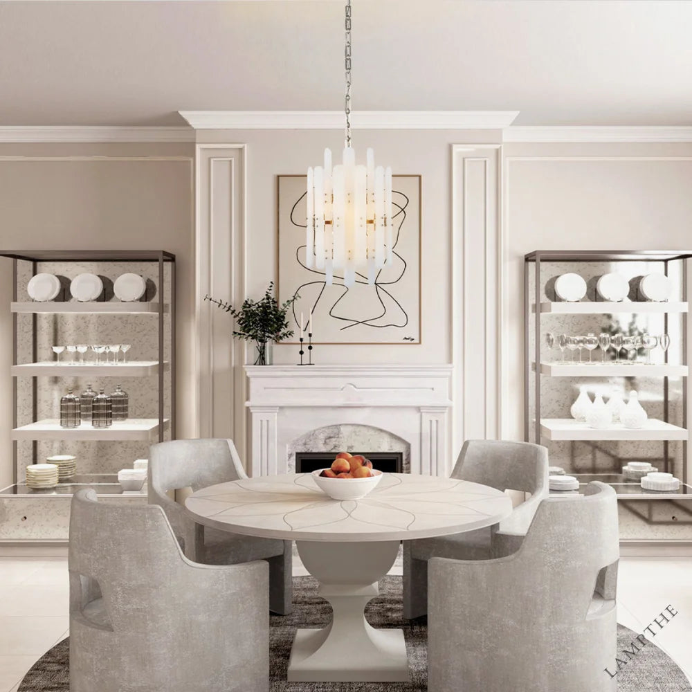 Alabaster Shield Long Pendant 12 Lights Chandelier