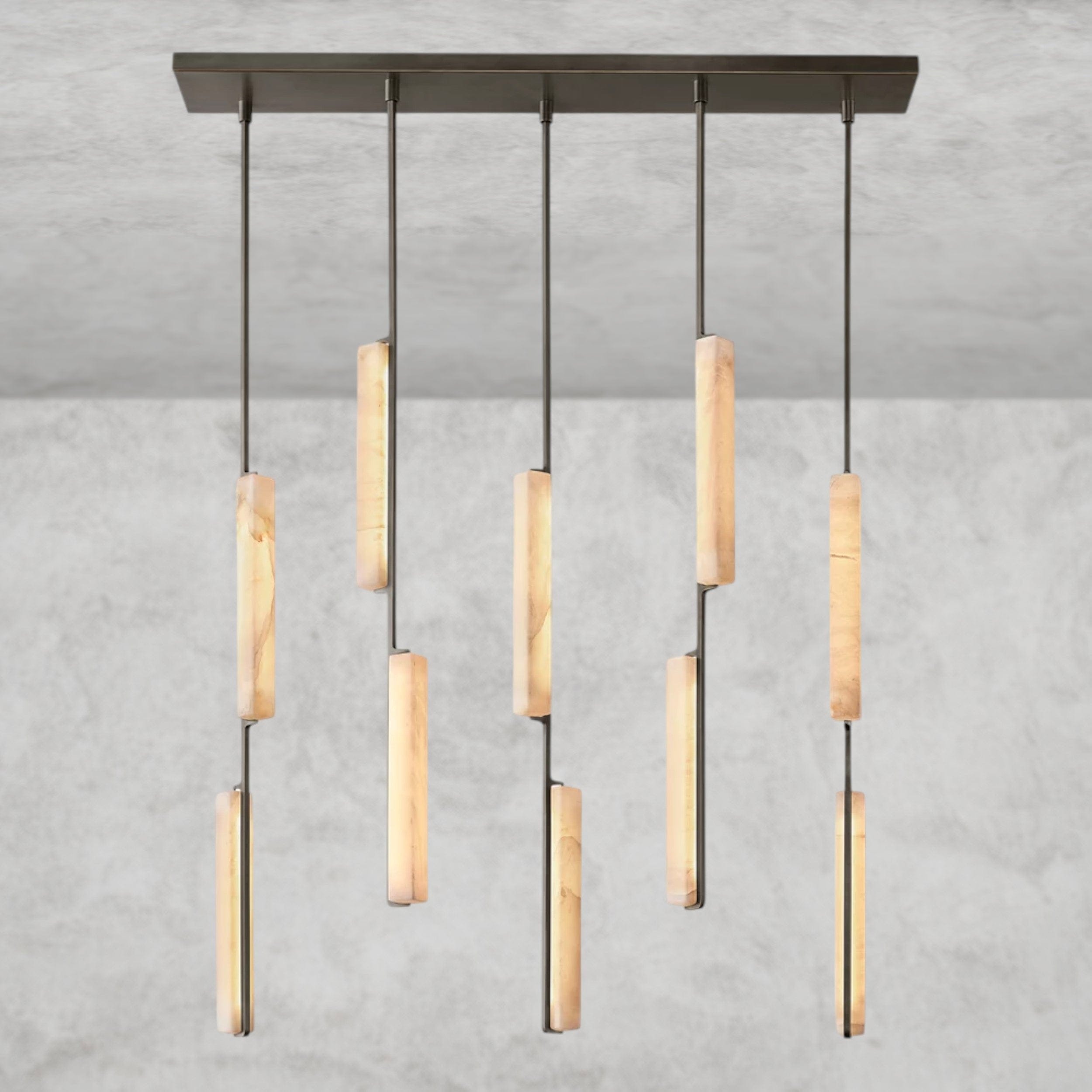 Bronze Audubon Alabaster Linear Chandelier 54"