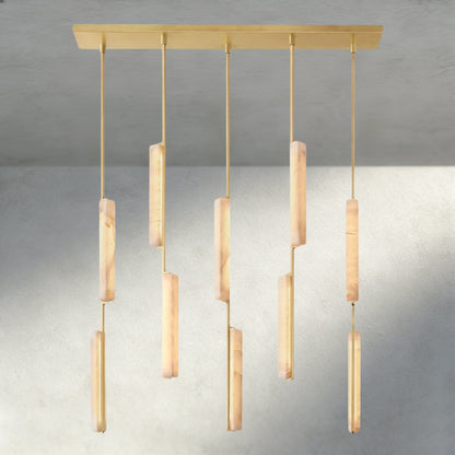 Brass Audubon Alabaster Linear Chandelier 54"