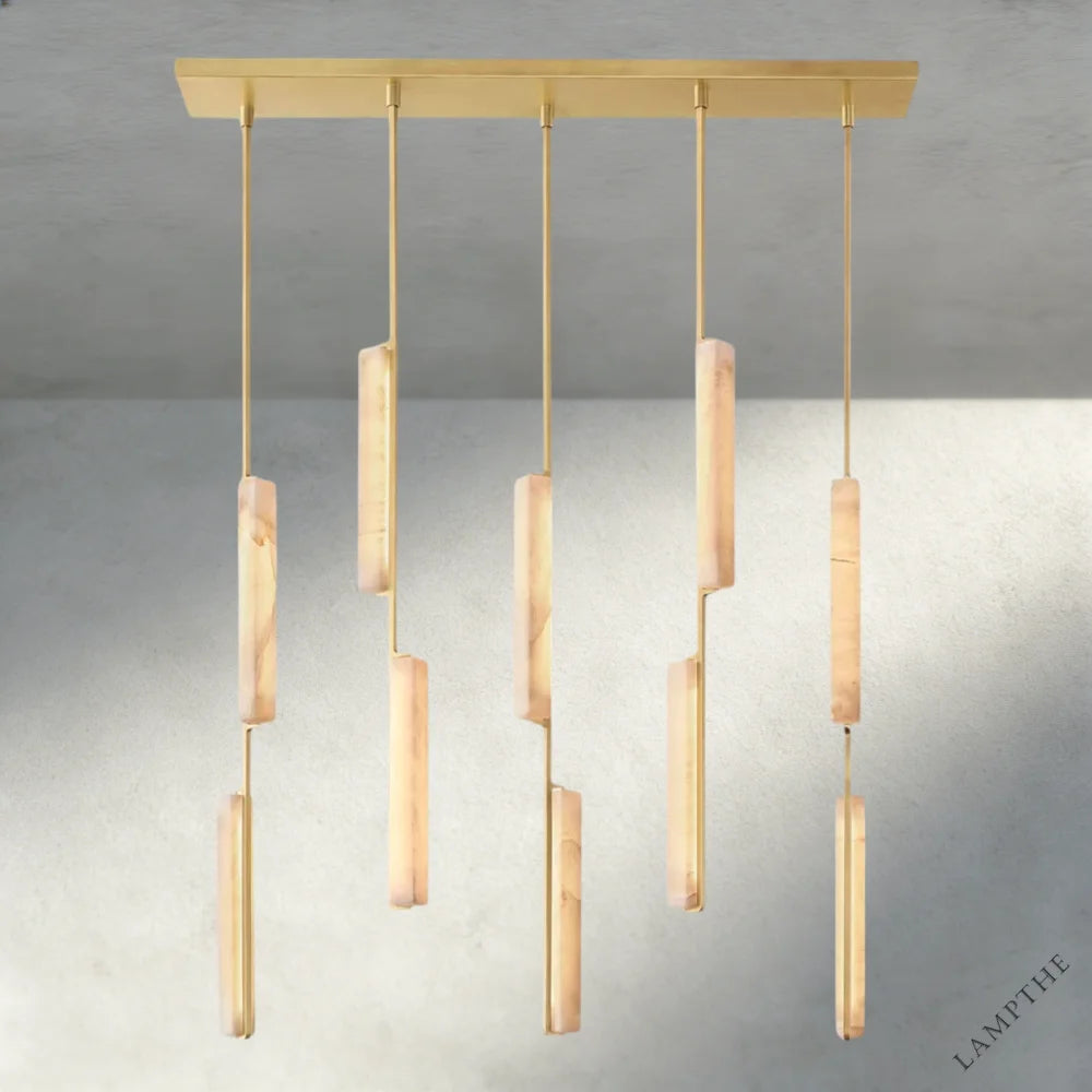 Brass Audubon Alabaster Linear Chandelier 54"