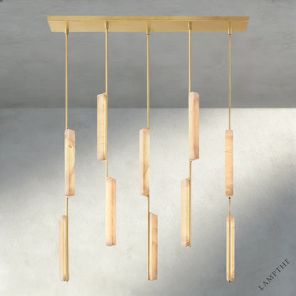 Brass Audubon Alabaster Linear Chandelier 54"