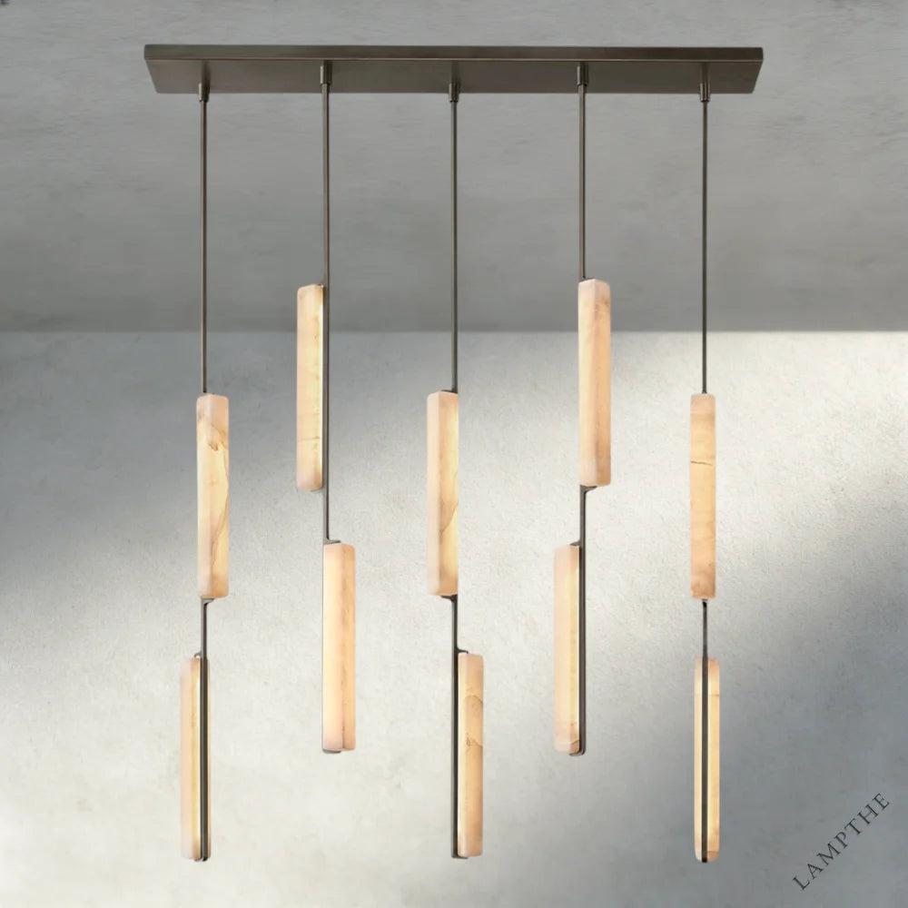 Bronze Audubon Alabaster Linear Chandelier 54"