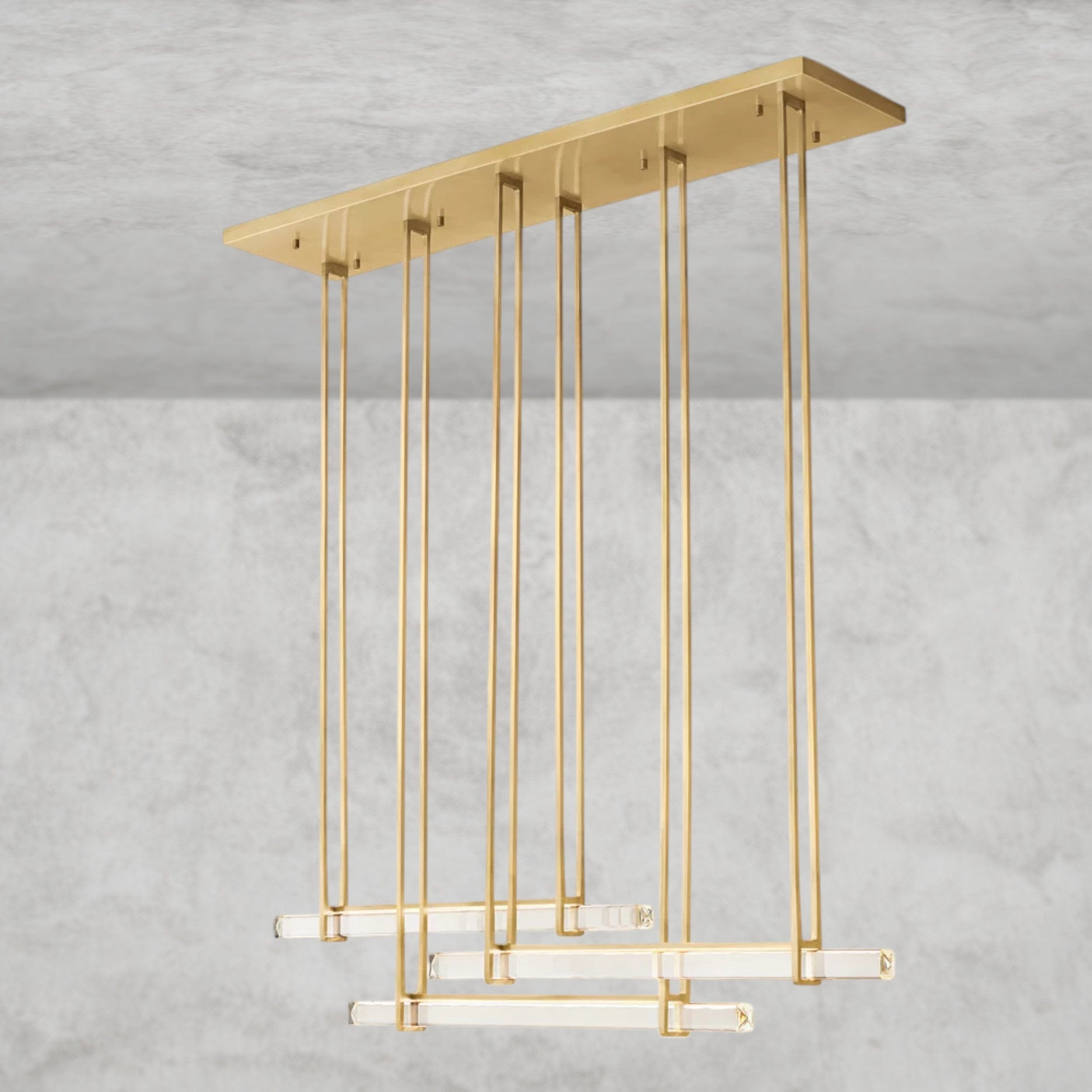 72" / Brass Audubon Crystal Triple Bar Linear Chandelier 60", 72"