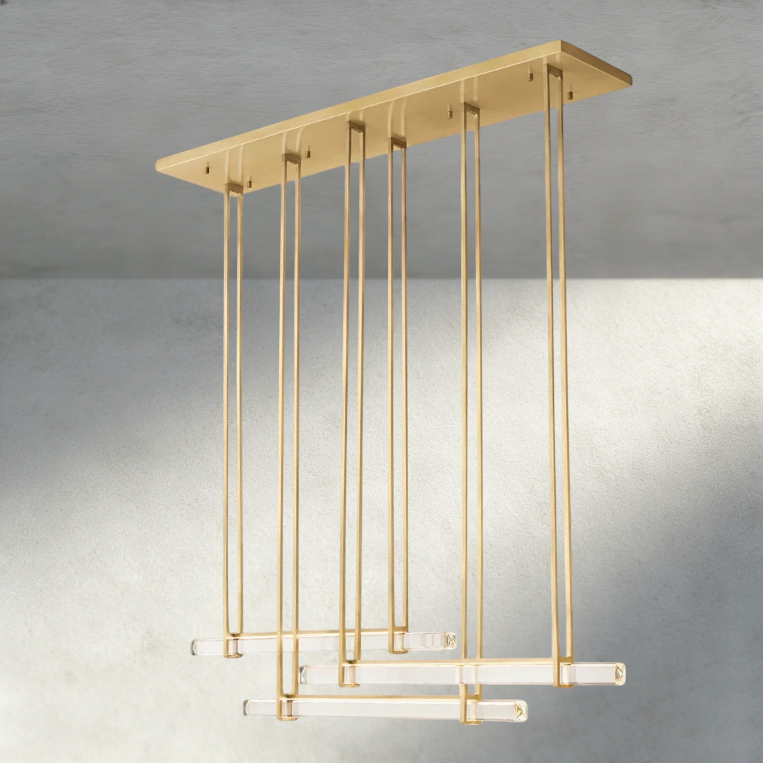 72" / Brass Audubon Crystal Triple Bar Linear Chandelier 60", 72"