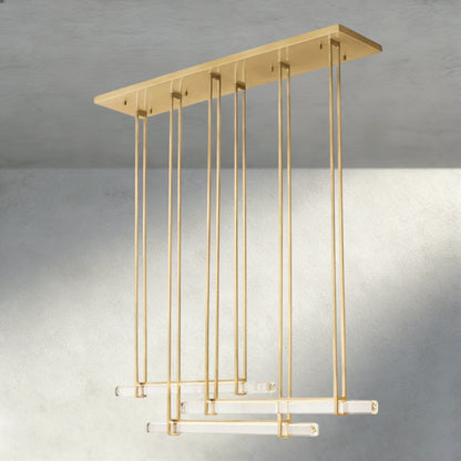 72" / Brass Audubon Crystal Triple Bar Linear Chandelier 60", 72"