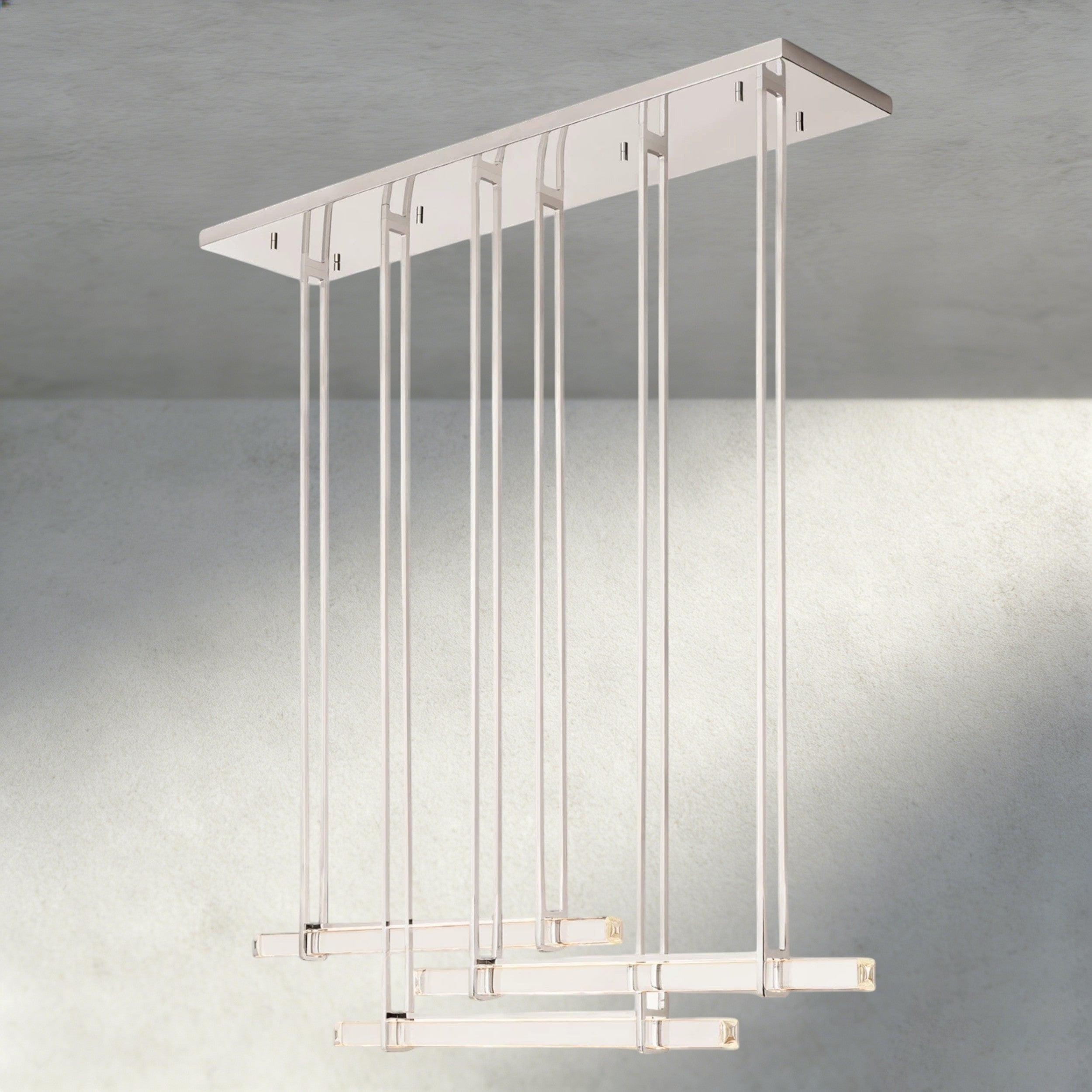 72" / Nickle Audubon Crystal Triple Bar Linear Chandelier 60", 72"