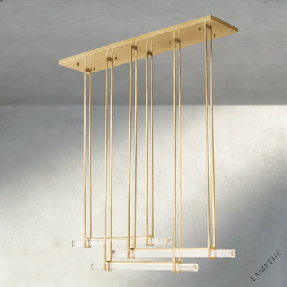 72" / Brass Audubon Crystal Triple Bar Linear Chandelier 60", 72"