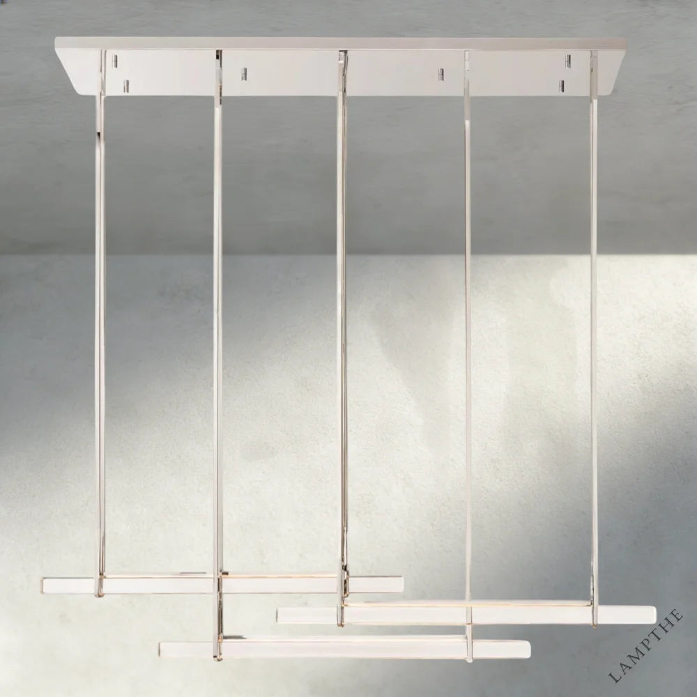 60" / Nickle Audubon Crystal Triple Bar Linear Chandelier 60", 72"