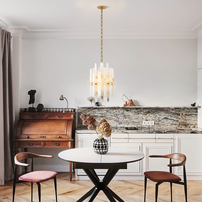 Alabaster Shield Long Pendant 12 Lights Chandelier