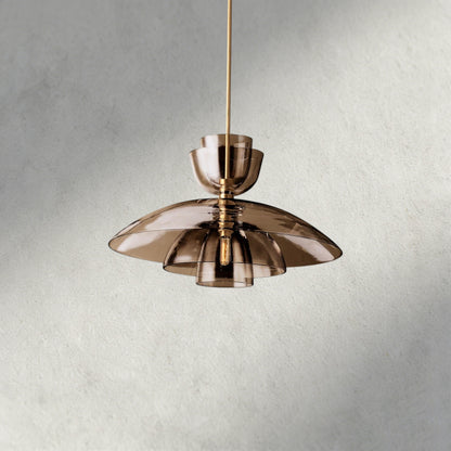 Brass / Amber Glass Blom Cloche Grand Pendant
