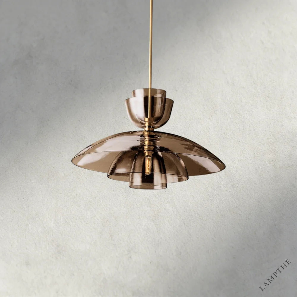 Brass / Amber Glass Blom Cloche Grand Pendant