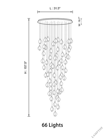66 Lights | Ellipse style / Emitting warm white lighting Bloom Chandelier 26/ 36/ 56/ 66/ 96 Lights