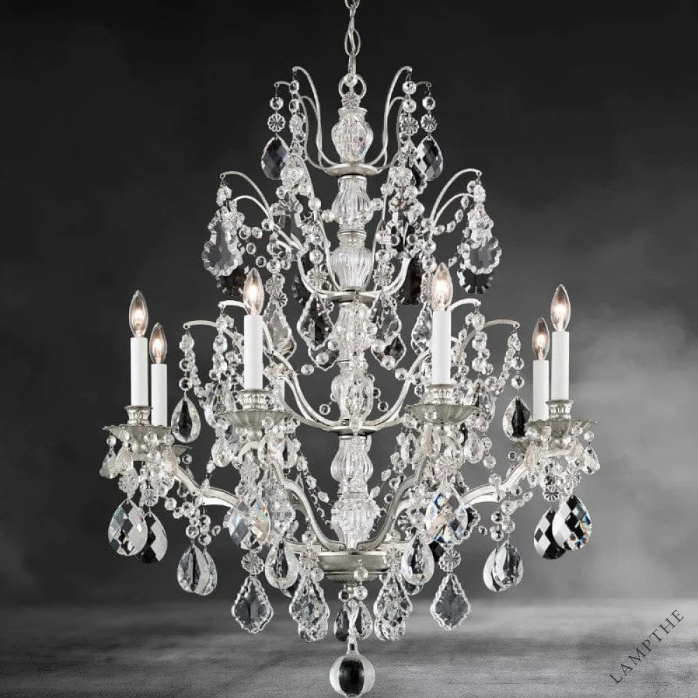 Antique Silver Bordeaux Crystal Chandelier 28"