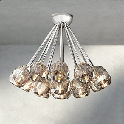 Smoke / Nickle Boule De Clear/ Smoke Cristal Flushmount 24"