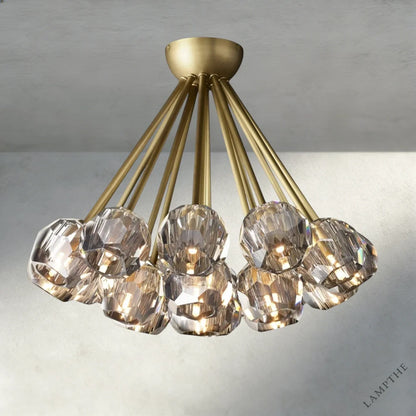Smoke / Brass Boule De Clear/ Smoke Cristal Flushmount 24"