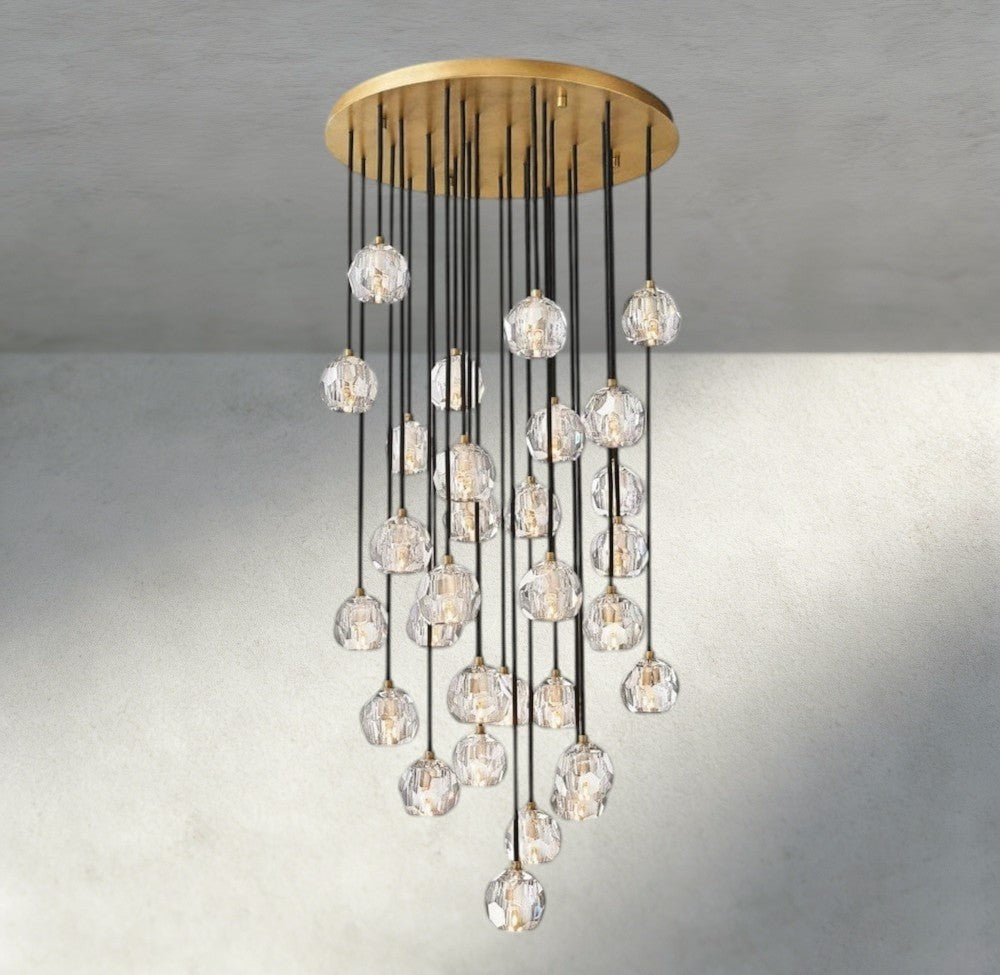 30" / Clear / Brass Boule De Cristal Clear/ Smoke Glass Round Cluster Chandelier 14", 19", 24", 30", 40"
