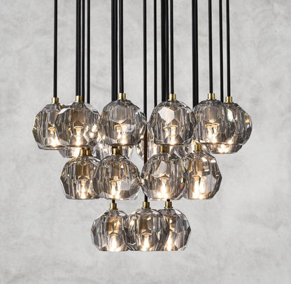 24" / Smoke / Brass Boule De Cristal Clear/ Smoke Glass Round Cluster Chandelier 14", 19", 24", 30", 40"