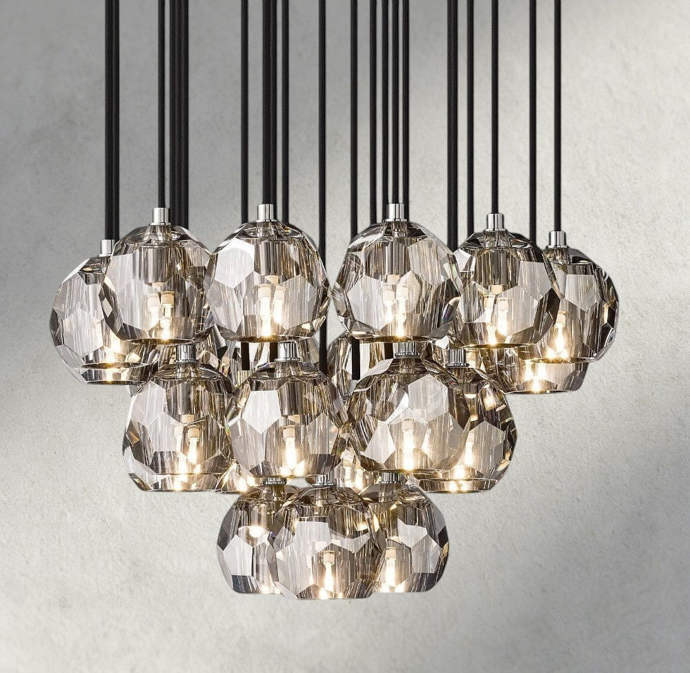 24" / Smoke / Nickle Boule De Cristal Clear/ Smoke Glass Round Cluster Chandelier 14", 19", 24", 30", 40"