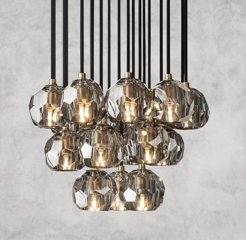 19" / Smoke / Brass Boule De Cristal Clear/ Smoke Glass Round Cluster Chandelier 14", 19", 24", 30", 40"