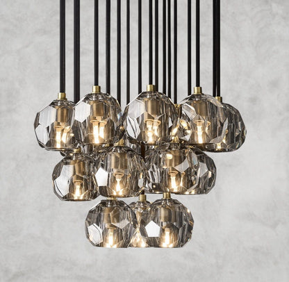 19" / Smoke / Brass Boule De Cristal Clear/ Smoke Glass Round Cluster Chandelier 14", 19", 24", 30", 40"