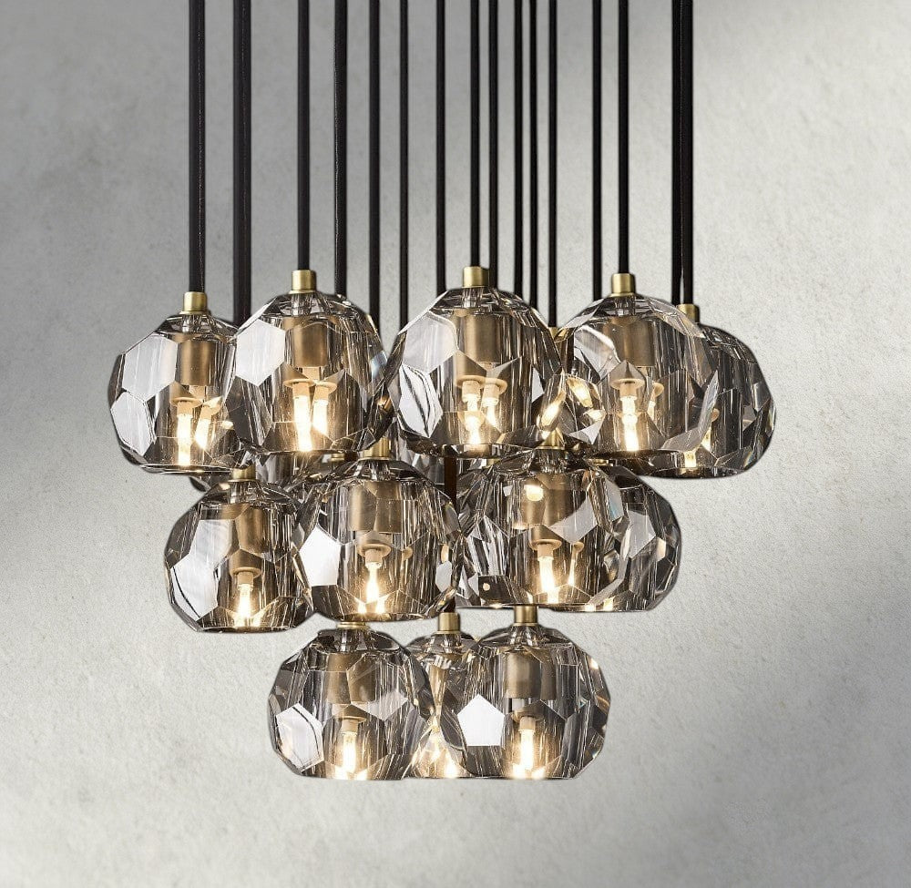 19" / Smoke / Brass Boule De Cristal Clear/ Smoke Glass Round Cluster Chandelier 14", 19", 24", 30", 40"