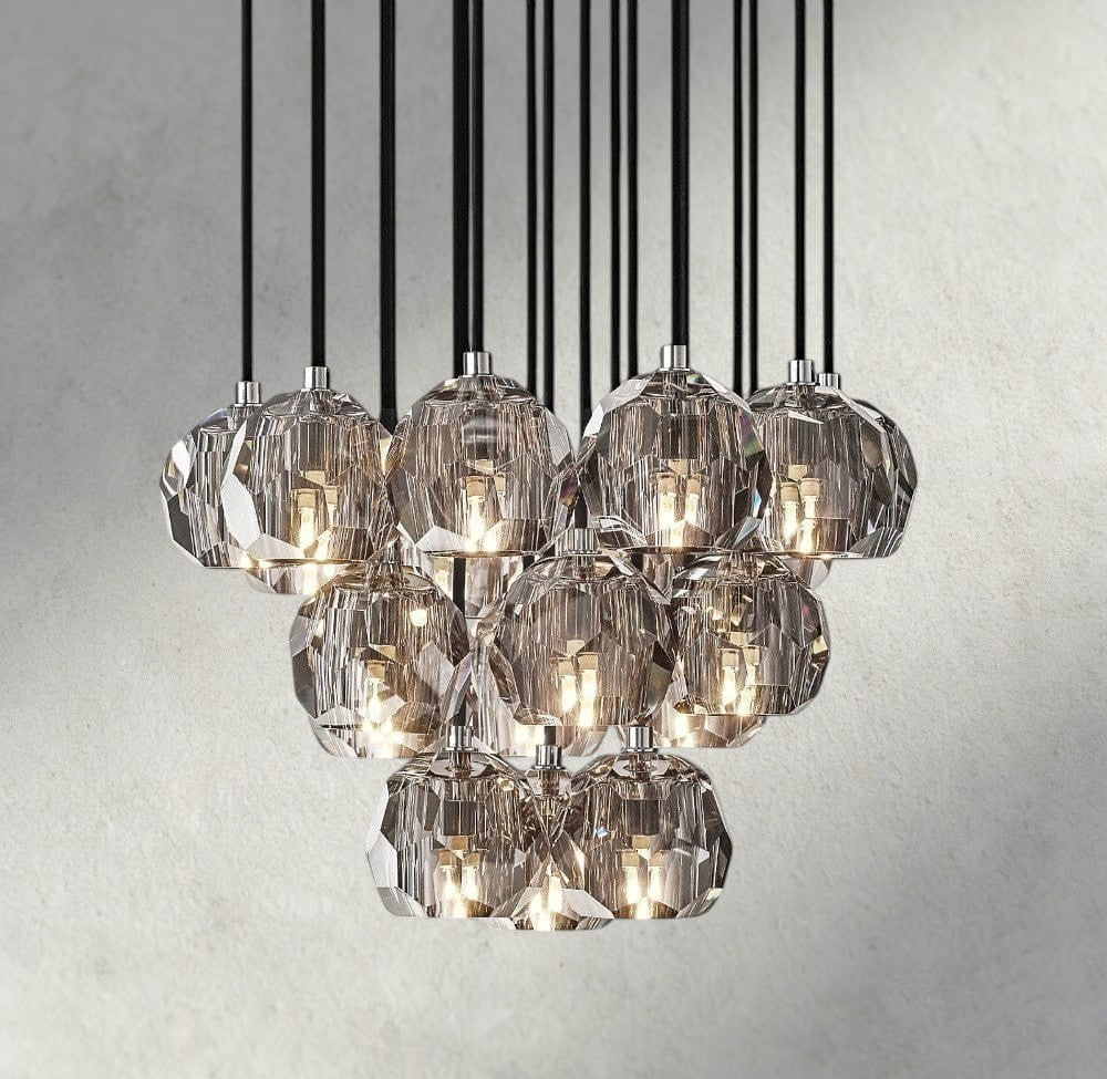 19" / Smoke / Nickle Boule De Cristal Clear/ Smoke Glass Round Cluster Chandelier 14", 19", 24", 30", 40"