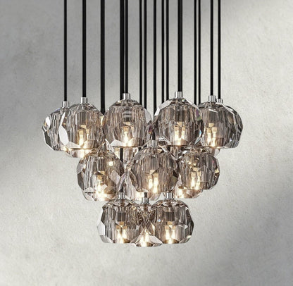 19" / Smoke / Nickle Boule De Cristal Clear/ Smoke Glass Round Cluster Chandelier 14", 19", 24", 30", 40"