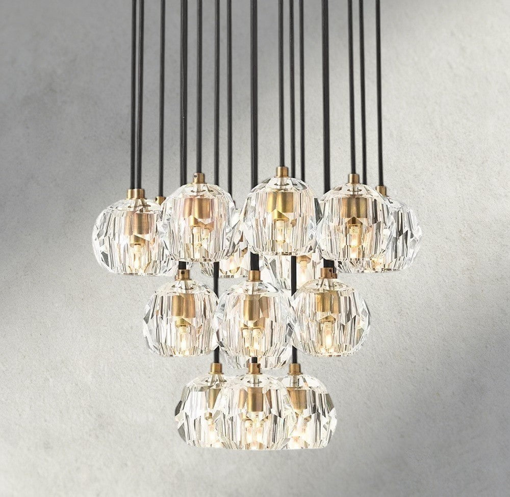 19" / Clear / Brass Boule De Cristal Clear/ Smoke Glass Round Cluster Chandelier 14", 19", 24", 30", 40"