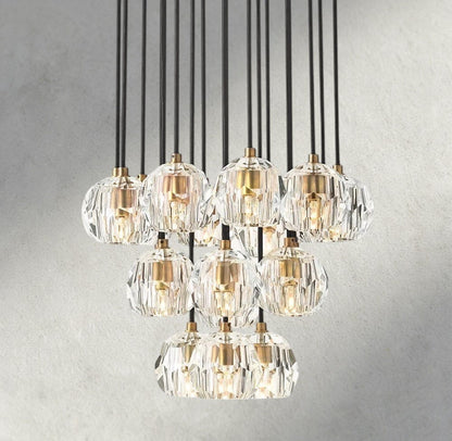19" / Clear / Brass Boule De Cristal Clear/ Smoke Glass Round Cluster Chandelier 14", 19", 24", 30", 40"