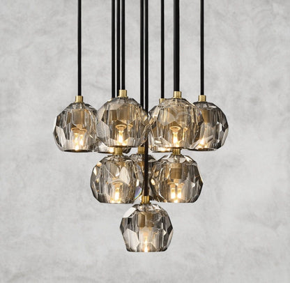 14" / Smoke / Brass Boule De Cristal Clear/ Smoke Glass Round Cluster Chandelier 14", 19", 24", 30", 40"