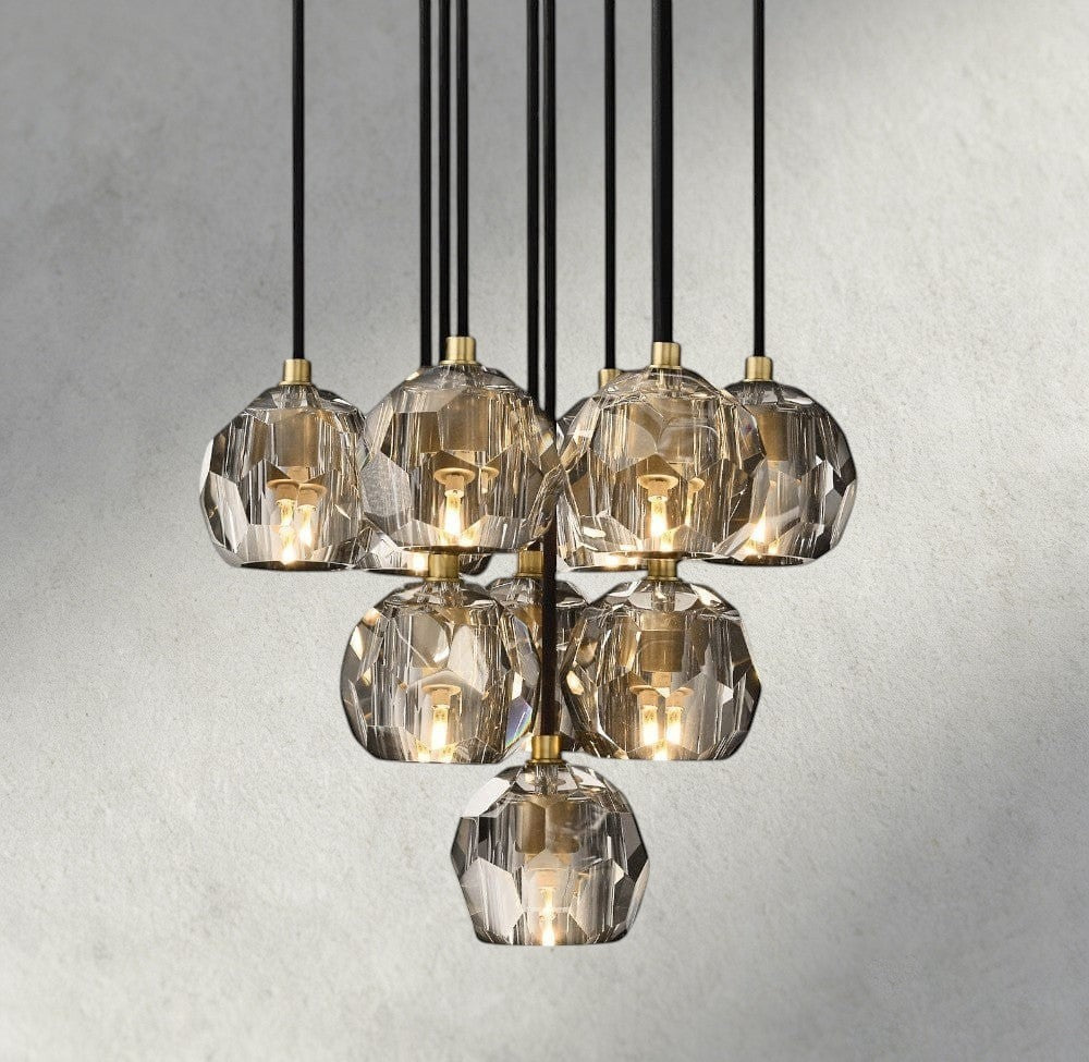 14" / Smoke / Brass Boule De Cristal Clear/ Smoke Glass Round Cluster Chandelier 14", 19", 24", 30", 40"