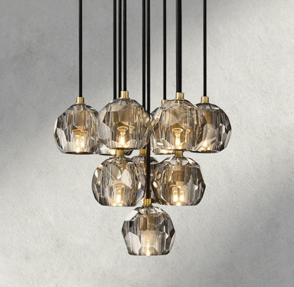 14" / Smoke / Brass Boule De Cristal Clear/ Smoke Glass Round Cluster Chandelier 14", 19", 24", 30", 40"
