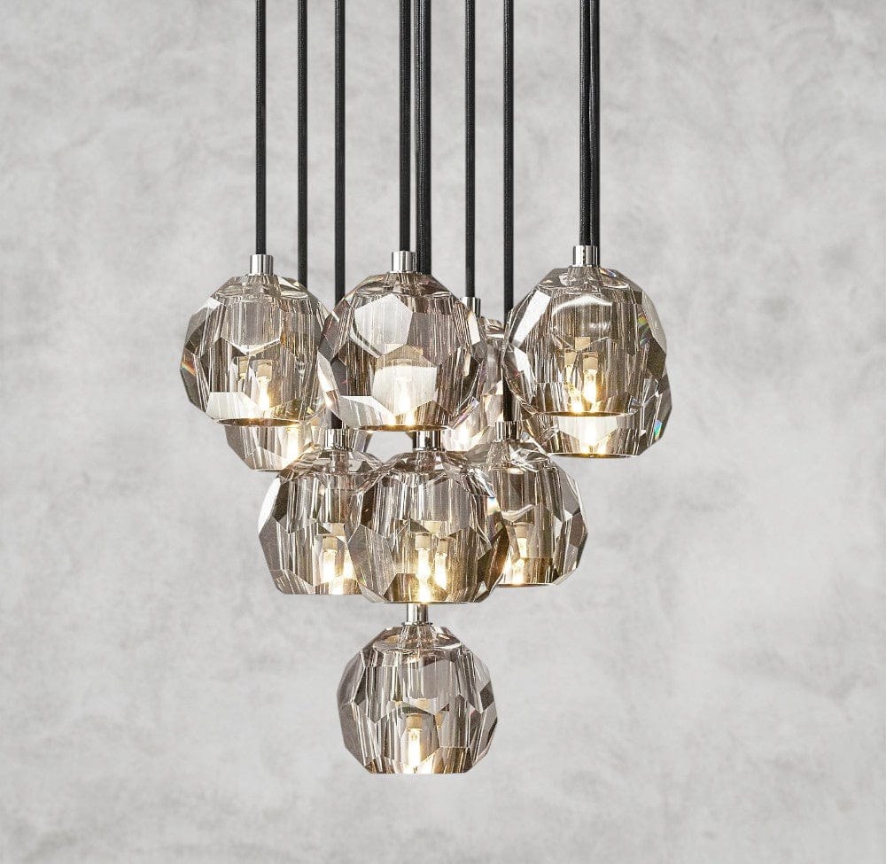 14" / Smoke / Nickle Boule De Cristal Clear/ Smoke Glass Round Cluster Chandelier 14", 19", 24", 30", 40"