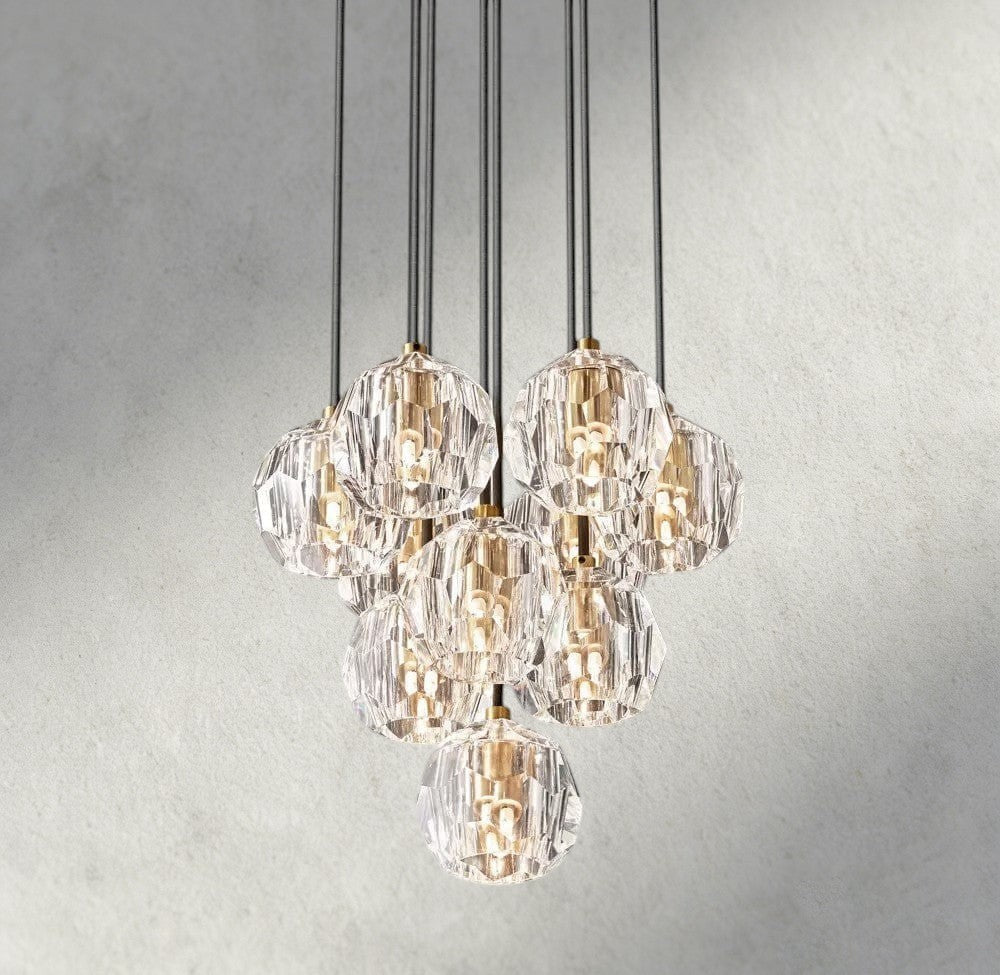 14" / Clear / Brass Boule De Cristal Clear/ Smoke Glass Round Cluster Chandelier 14", 19", 24", 30", 40"