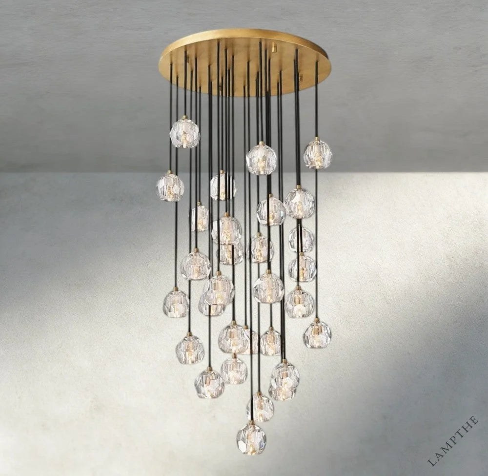30" / Clear / Brass Boule De Cristal Clear/ Smoke Glass Round Cluster Chandelier 14", 19", 24", 30", 40"