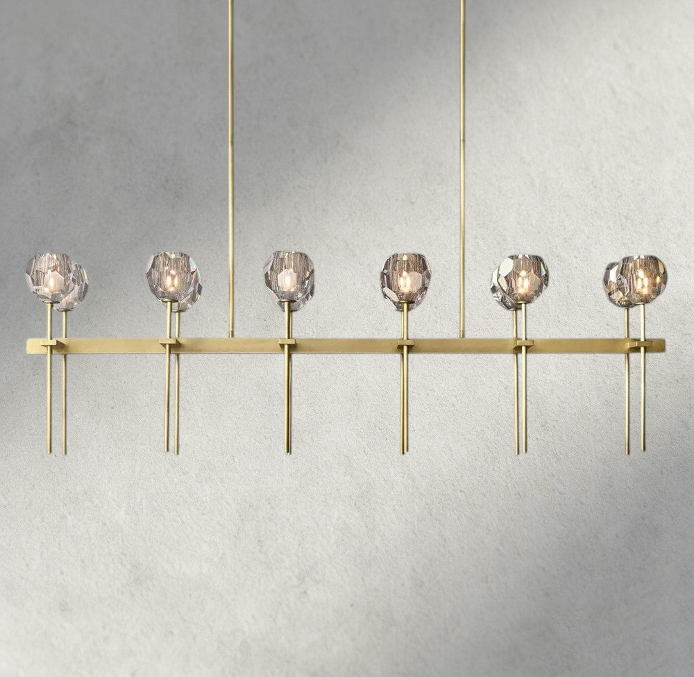 60" / Smoke / Brass Boule De Cristal Double Linear Chandelier 60"