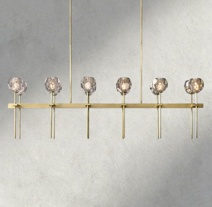 60" / Smoke / Brass Boule De Cristal Double Linear Chandelier 60"