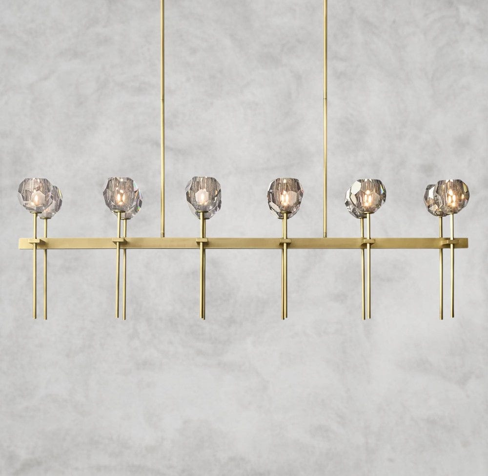 60" / Smoke / Brass Boule De Cristal Double Linear Chandelier 60"