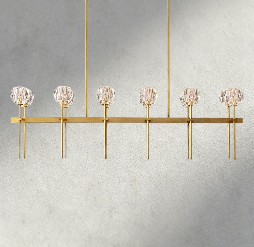 60" / Clear / Brass Boule De Cristal Double Linear Chandelier 60"