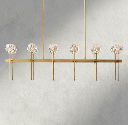 60" / Clear / Brass Boule De Cristal Double Linear Chandelier 60"