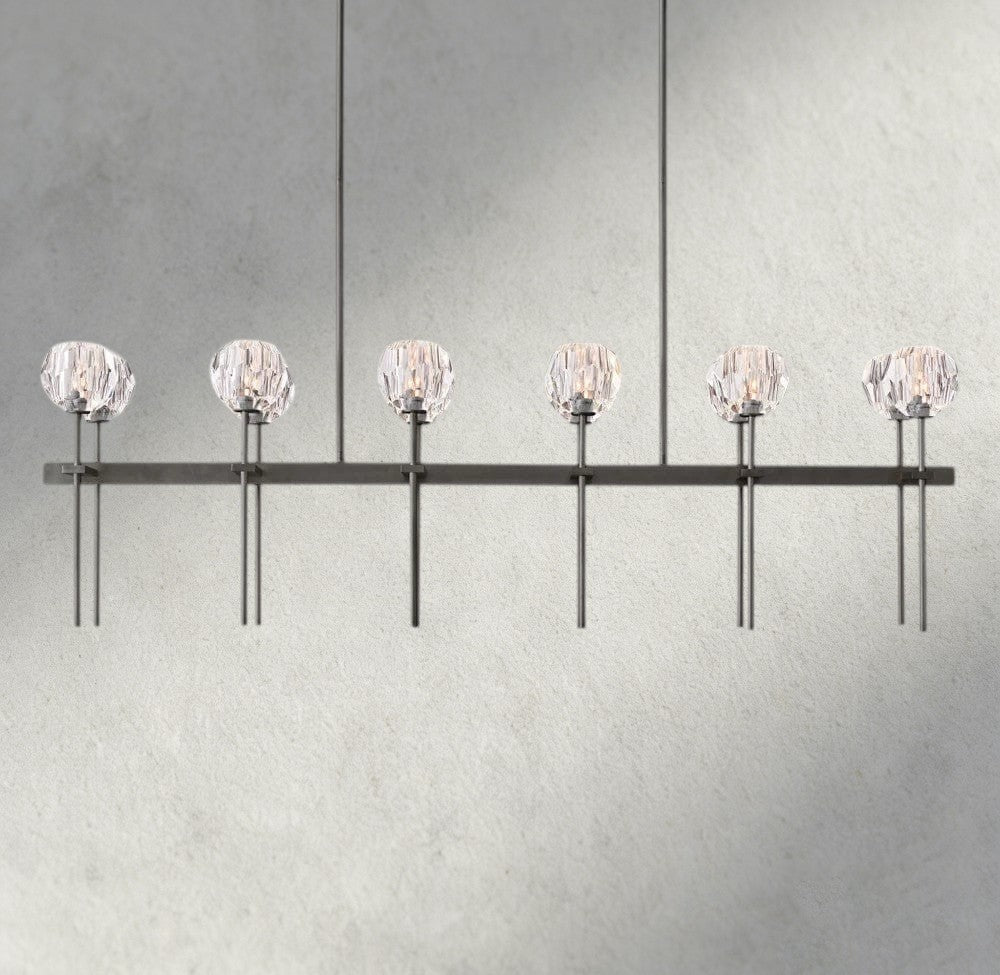 60" / Clear / Bronze Boule De Cristal Double Linear Chandelier 60"