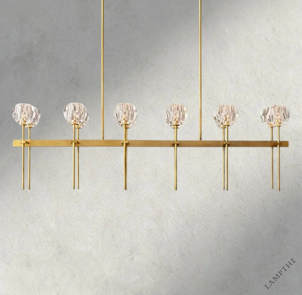 60" / Clear / Brass Boule De Cristal Double Linear Chandelier 60"