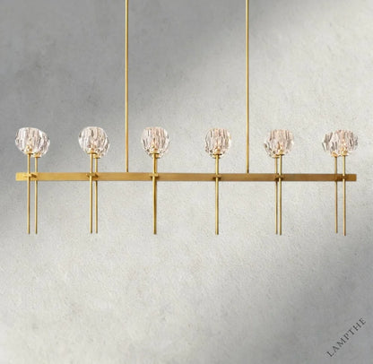 60" / Clear / Brass Boule De Cristal Double Linear Chandelier 60"