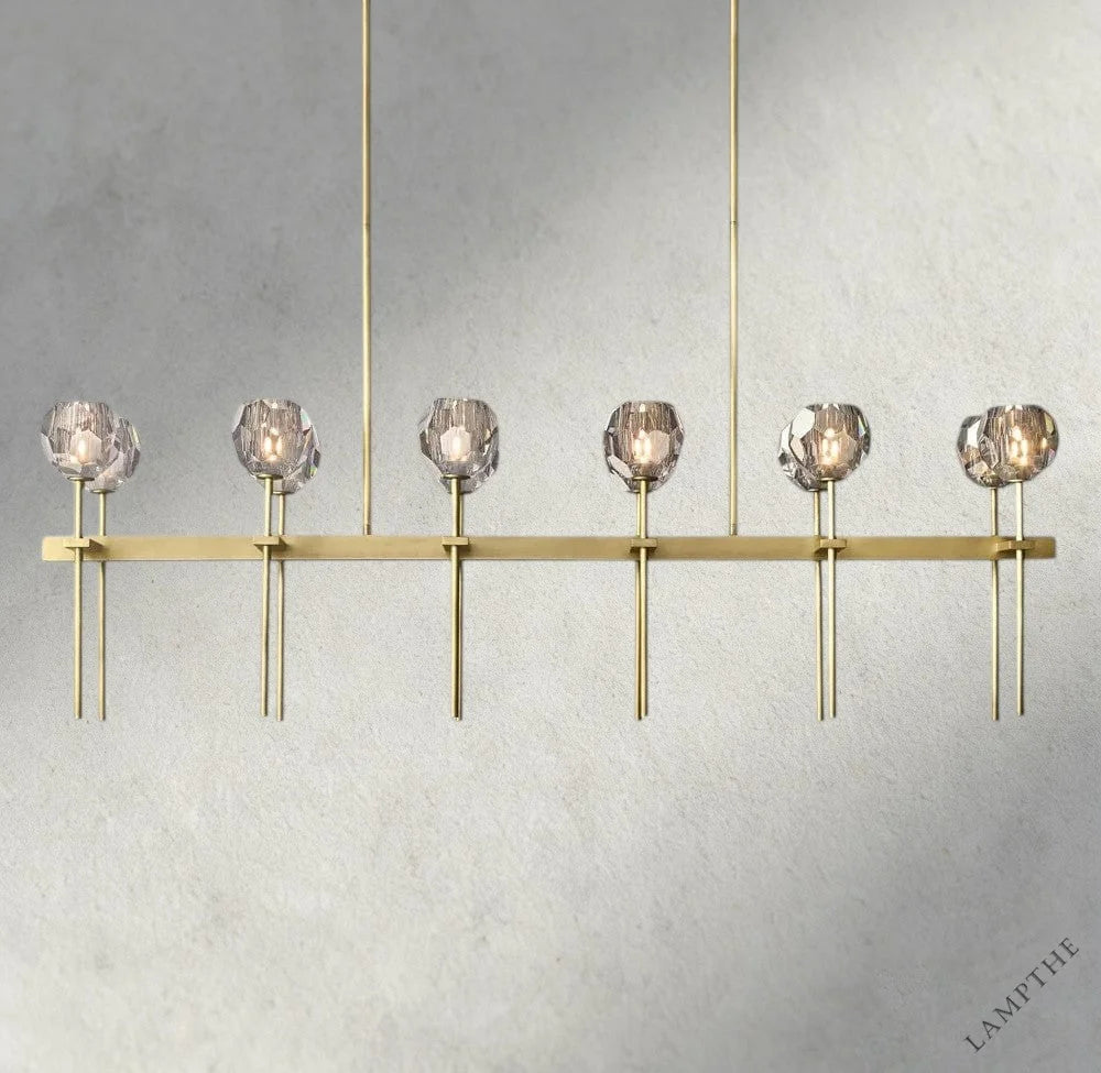 60" / Smoke / Brass Boule De Cristal Double Linear Chandelier 60"