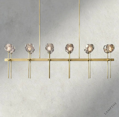 60" / Smoke / Brass Boule De Cristal Double Linear Chandelier 60"